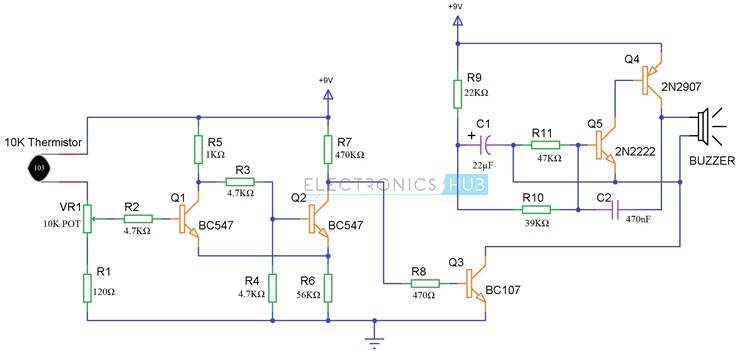 Fire Alarm Circuit with Siren Sound Circuit Diagram