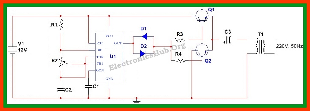 Circuit Diagram of 12v DC to 220v AC Converter