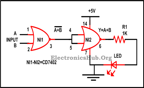 OR Gate using NOR Gate - ElectronicsHub.Org